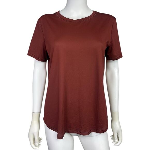 Lululemon Women's 10 Maroon Relaxed Lightweight Running Short-Sleeve Shirt EUC - Picture 1 of 3